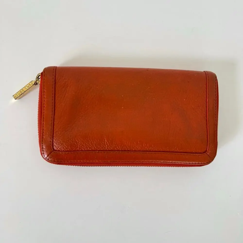 Tory Burch Zip Around Continental Wallet in Orange Soft Leather